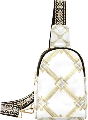 Trendy White and Gold Plaid women's fanny pack leather for women leather crossbody for day pack