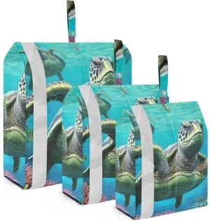 Underwater Sea Turtle Packing Cubes Set of 3, Lightweight Travel Luggage Organizers Foldable Bags for Easy Packing and Organization