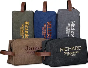 UNITED CRAFT SUPPLIES Groomsmen Gifts Set of 3, Embroidered - Personalized Toiletry Bags w/Name & Title, Travel Toiletry Bag for Men, 8 Thread Colors, Groomsmen Proposal - Grey