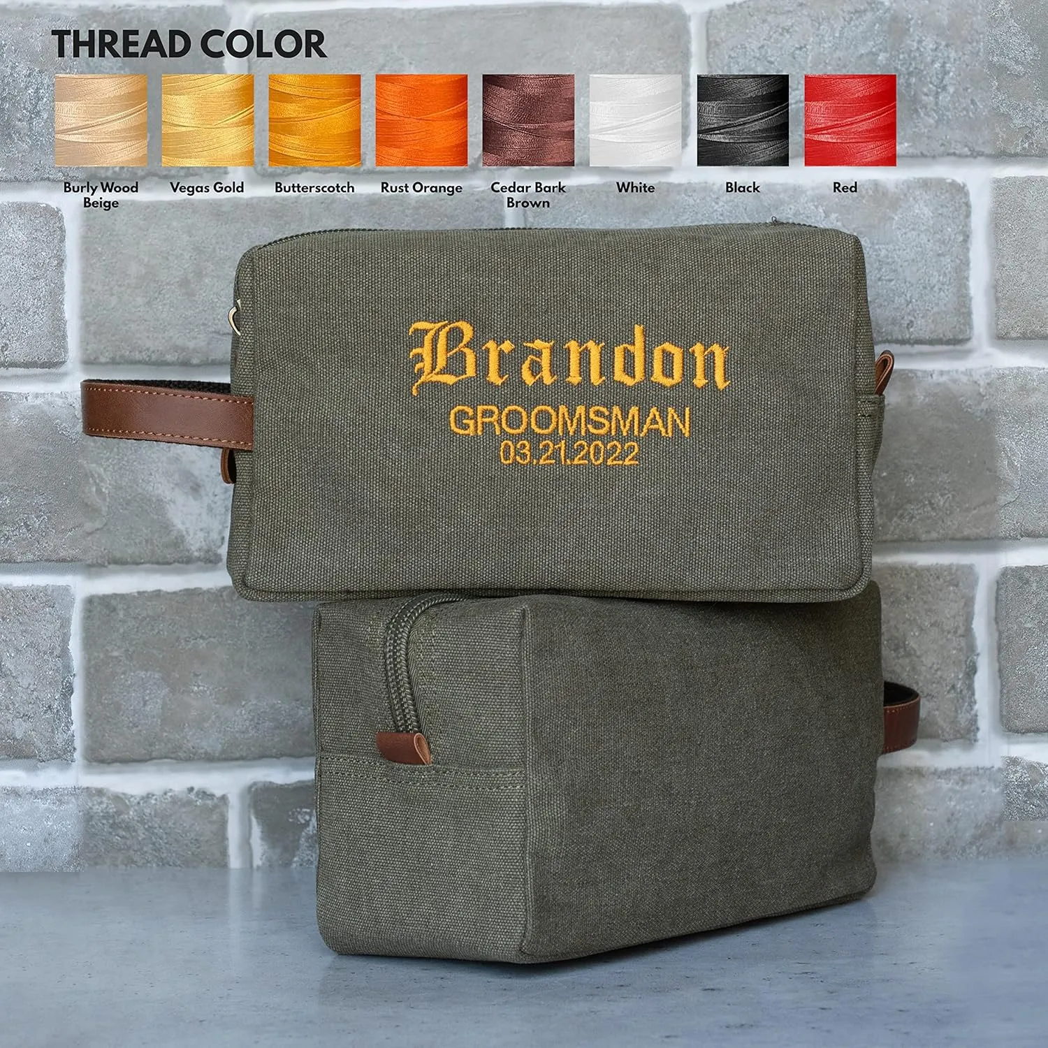 UNITED CRAFT SUPPLIES Groomsmen Gifts Set of 3, Embroidered - Personalized Toiletry Bags w/Name & Title, Travel Toiletry Bag for Men, 8 Thread Colors, Groomsmen Proposal - Grey