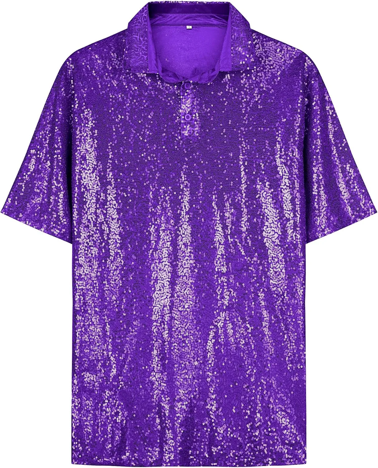 URRU Men's Relaxed Short Sleeve Turndown Sparkle Sequins Polo Shirts 70s Disco Nightclub Party Shirt Top