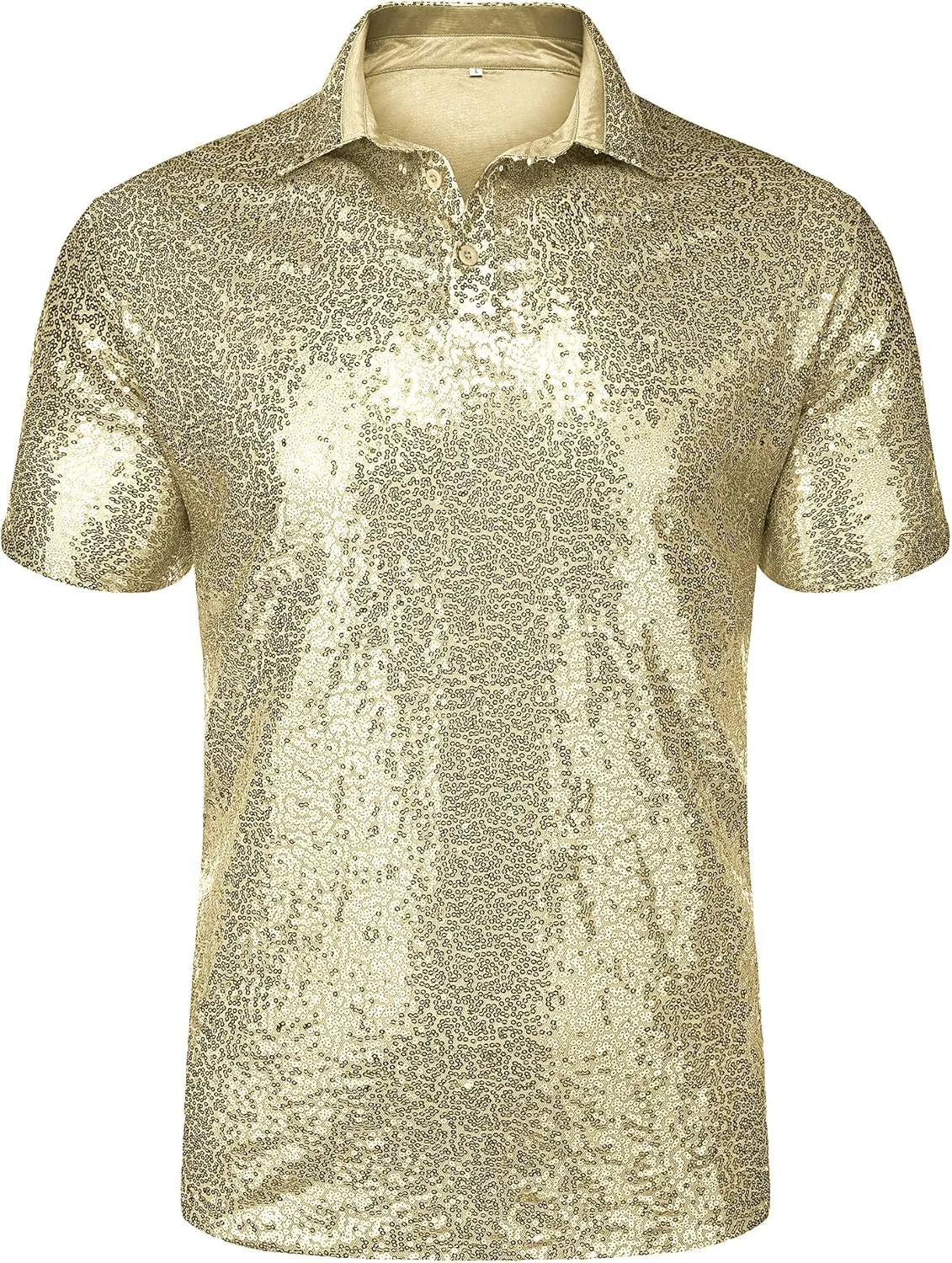 URRU Men's Relaxed Short Sleeve Turndown Sparkle Sequins Polo Shirts 70s Disco Nightclub Party Shirt Top