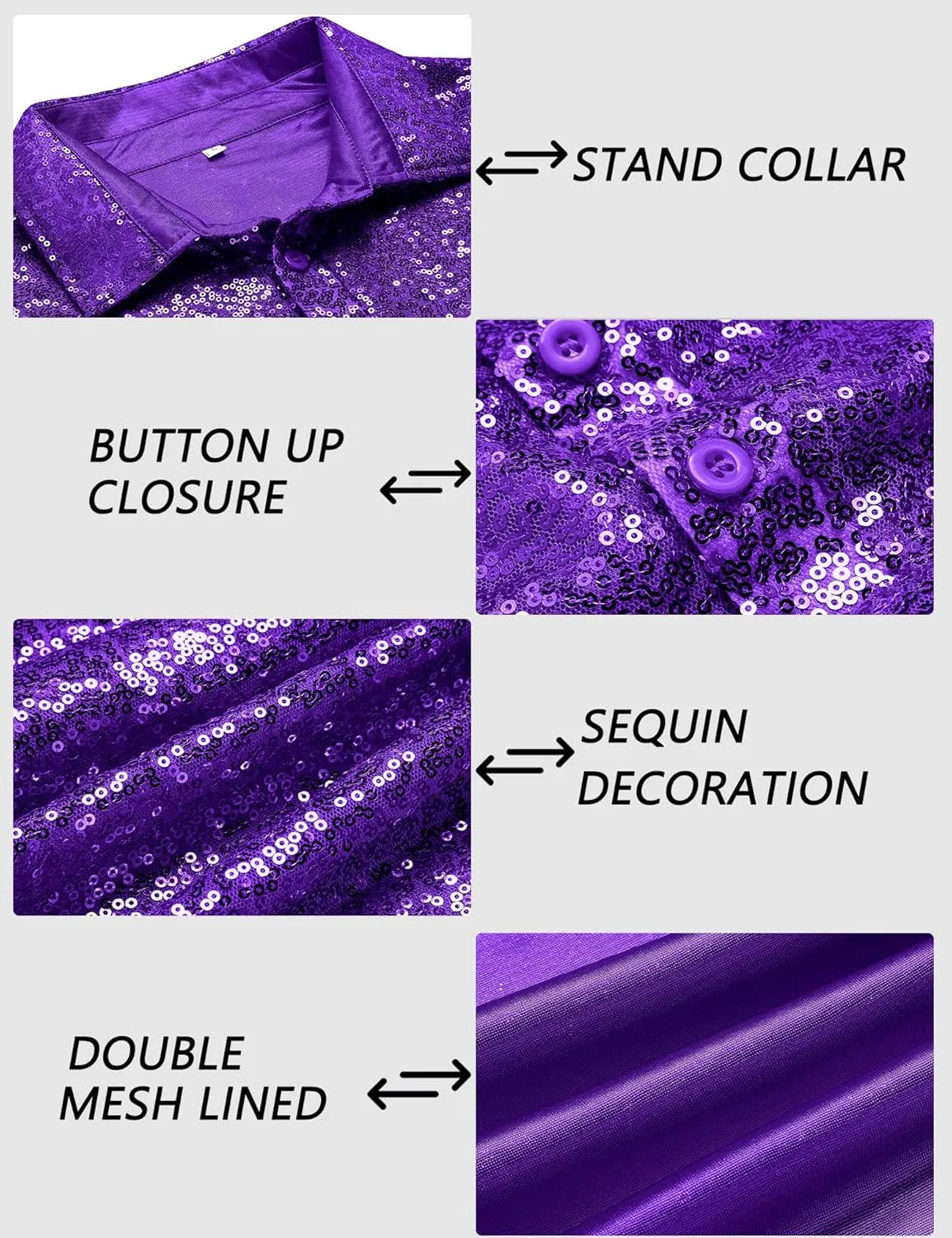 URRU Men's Relaxed Short Sleeve Turndown Sparkle Sequins Polo Shirts 70s Disco Nightclub Party Shirt Top