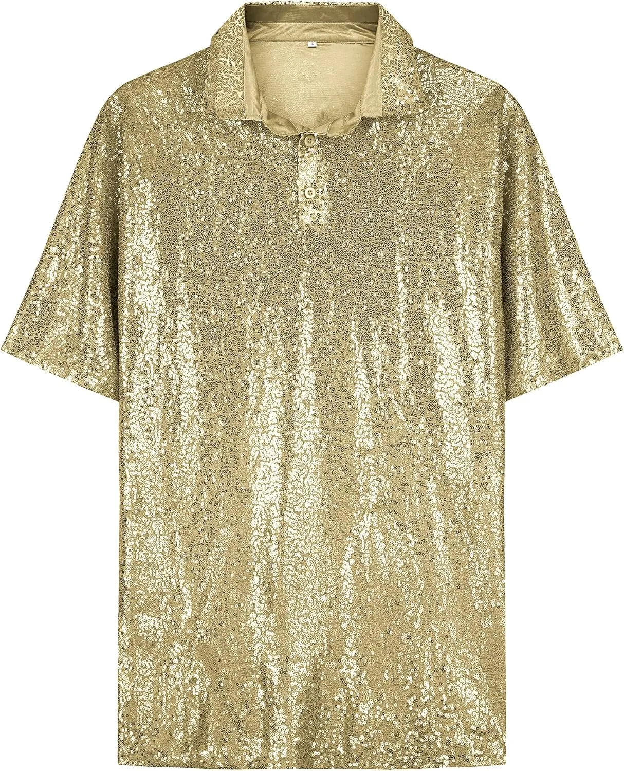 URRU Men's Relaxed Short Sleeve Turndown Sparkle Sequins Polo Shirts 70s Disco Nightclub Party Shirt Top