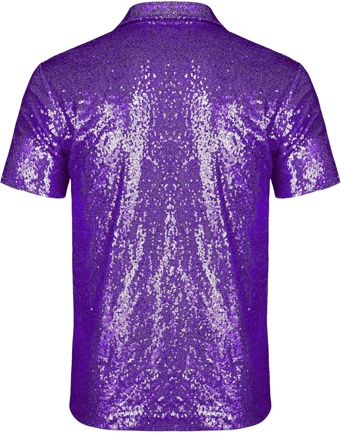 URRU Men's Relaxed Short Sleeve Turndown Sparkle Sequins Polo Shirts 70s Disco Nightclub Party Shirt Tops