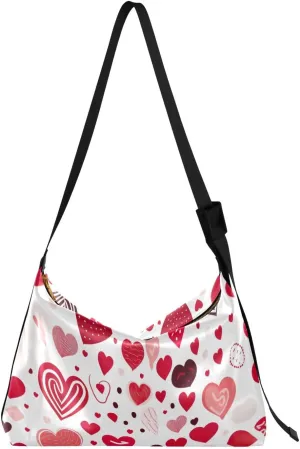 Valentine's Day Heart Tote Bag for Women Large Hobo Bags Womens Cross Body Purses Leather Hobo Bags with Adjustable Strap for Travel