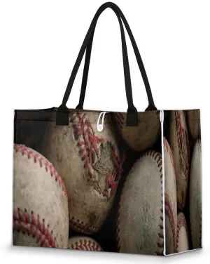 Vintage Baseballs Tote Bag for Women Large Beach Bag Reusable Grocery Bags Tote Bag for Work Shopping Travel Beach