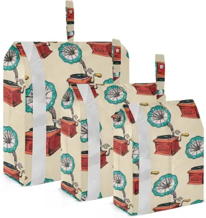 Vintage Gramophone Packing Cubes Set of 3, Lightweight Travel Luggage Organizers Foldable Bags for Easy Packing and Organization