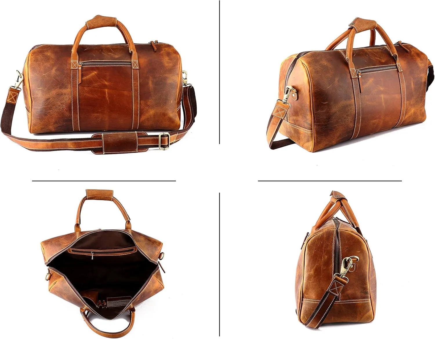 Vintage Leather Duffel Bag for Men Leather Travel Bag, Spacious Weekender Overnight Bag, Durable Carry-On with Adjustable Strap, Stylish Duffle for Business & Adventure - 20 Inches (Cinnamon Brown)