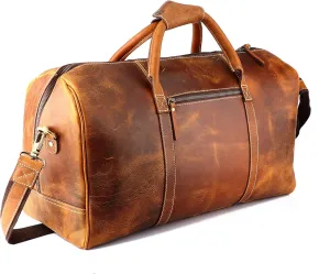 Vintage Leather Duffel Bag for Men Leather Travel Bag, Spacious Weekender Overnight Bag, Durable Carry-On with Adjustable Strap, Stylish Duffle for Business & Adventure - 20 Inches (Cinnamon Brown)
