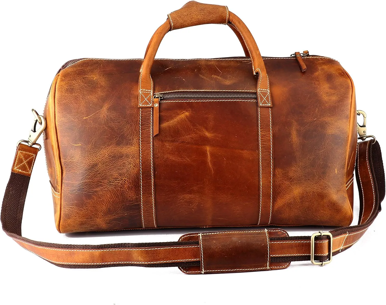 Vintage Leather Duffel Bag for Men Leather Travel Bag, Spacious Weekender Overnight Bag, Durable Carry-On with Adjustable Strap, Stylish Duffle for Business & Adventure - 20 Inches (Cinnamon Brown)