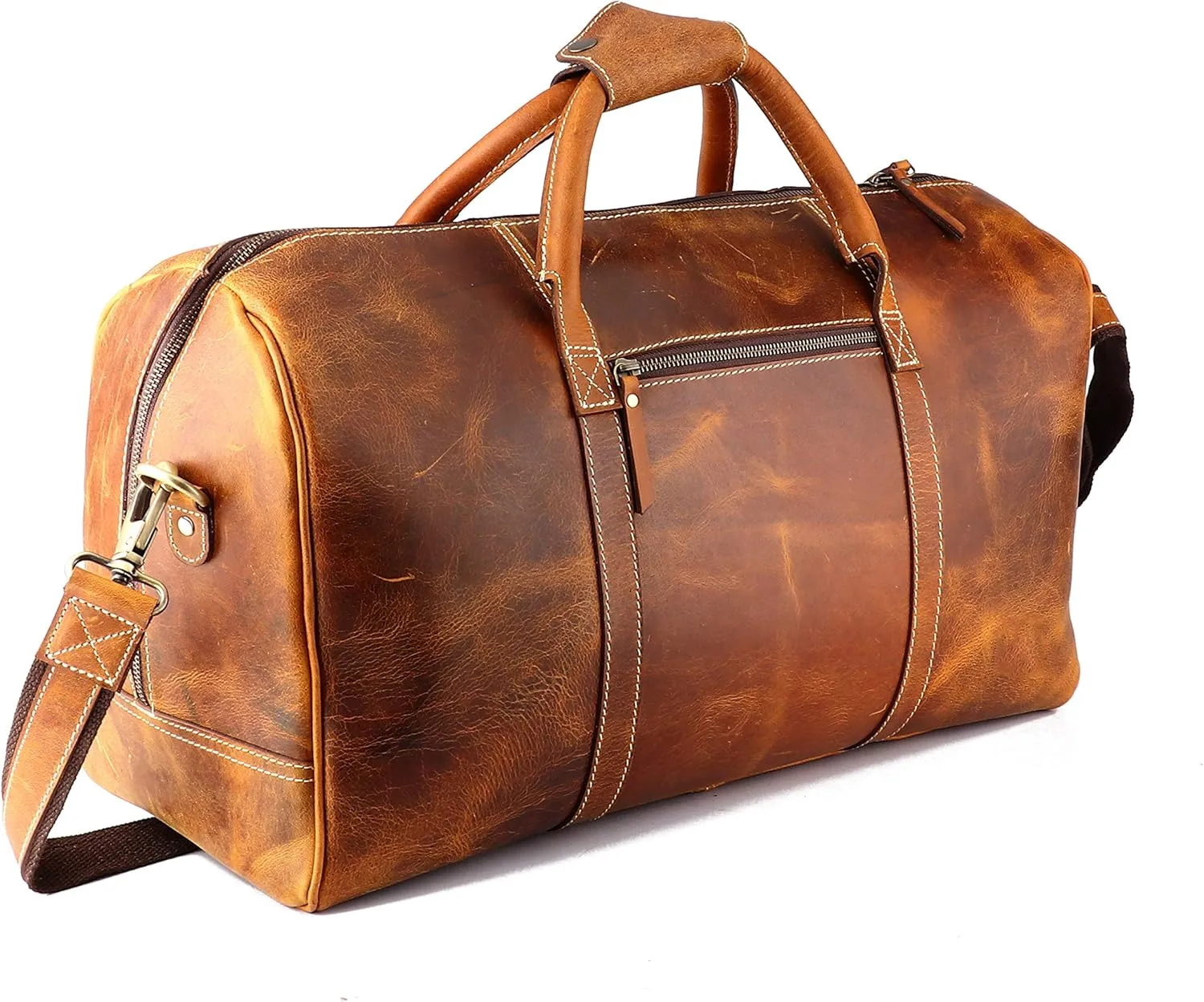 Vintage Leather Duffel Bag for Men Leather Travel Bag, Spacious Weekender Overnight Bag, Durable Carry-On with Adjustable Strap, Stylish Duffle for Business & Adventure - 20 Inches (Cinnamon Brown)