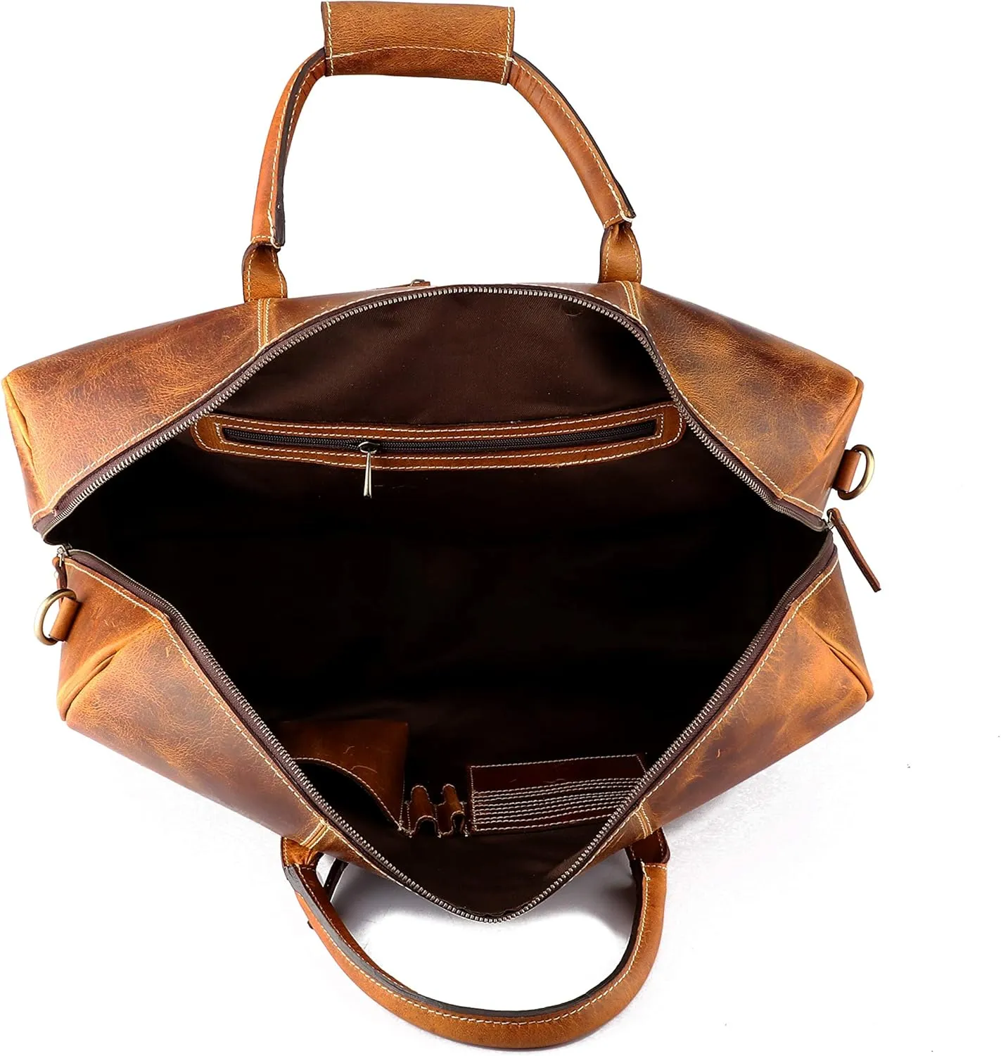 Vintage Leather Duffel Bag for Men Leather Travel Bag, Spacious Weekender Overnight Bag, Durable Carry-On with Adjustable Strap, Stylish Duffle for Business & Adventure - 20 Inches (Cinnamon Brown)