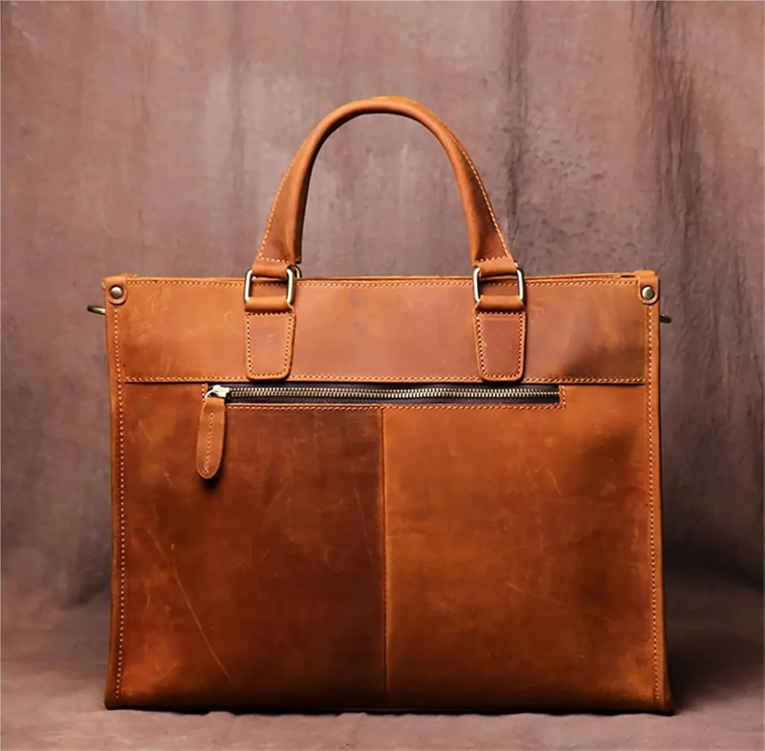 Vintage Man Handbag Briefcase Men Shoulder Bags Brown Business Fashion 16 Inch Laptop Bag for Work College Travel