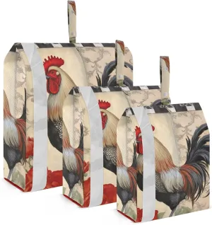Vintage Rooster Packing Cubes Set of 3, Lightweight Travel Luggage Organizers Foldable Bags for Easy Packing and Organization