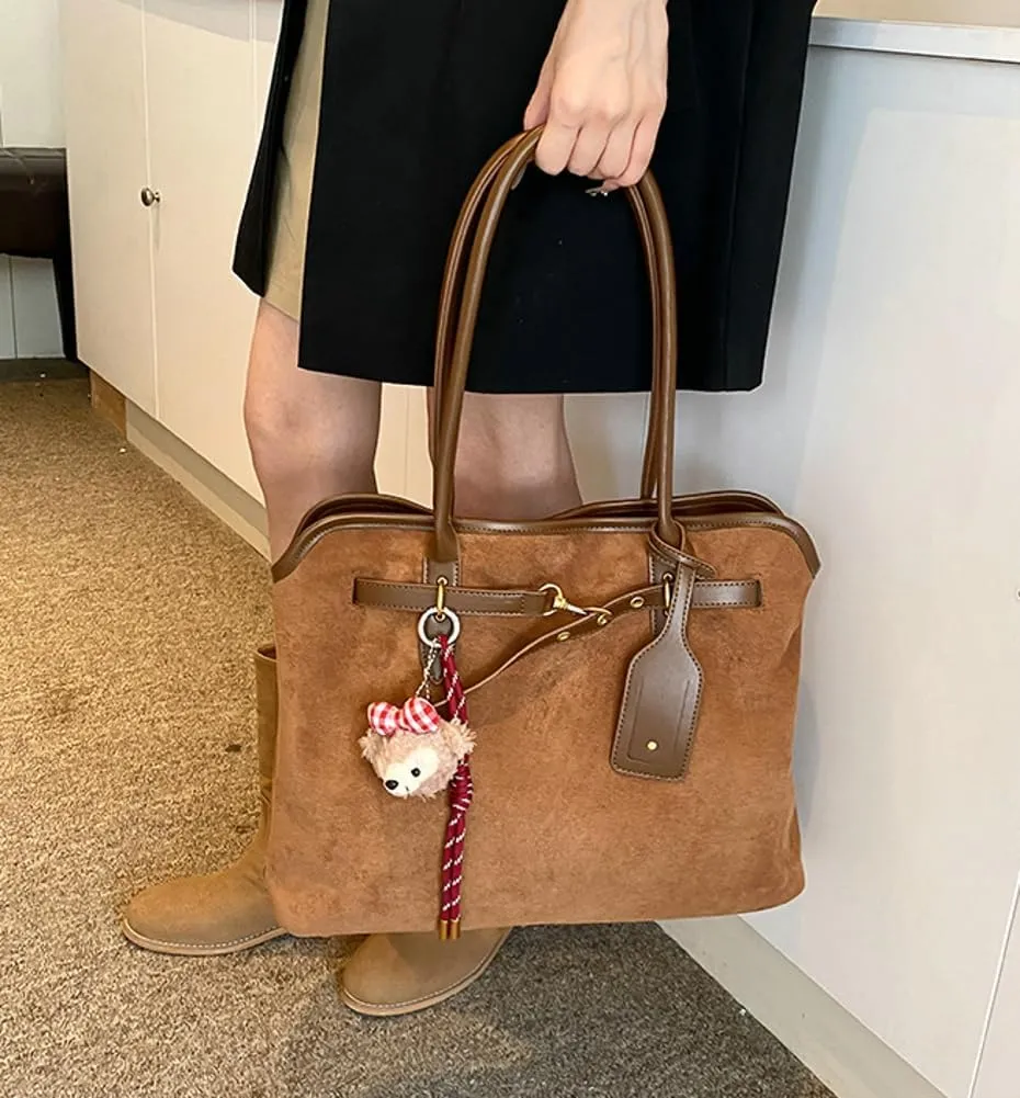 Vintage Suede Shoulder Bag Stylish Large Capacity Tote Bag Commuter Hobo Bag Underarm Bag Satchel Purse for Women Girls