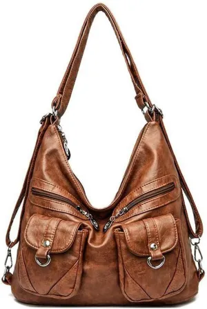 Vintage Women Handbags Purses Soft PU Leather Shoulder Hobo Handbag Tote Bags Backpack Stylish Satchel Zip Pocket