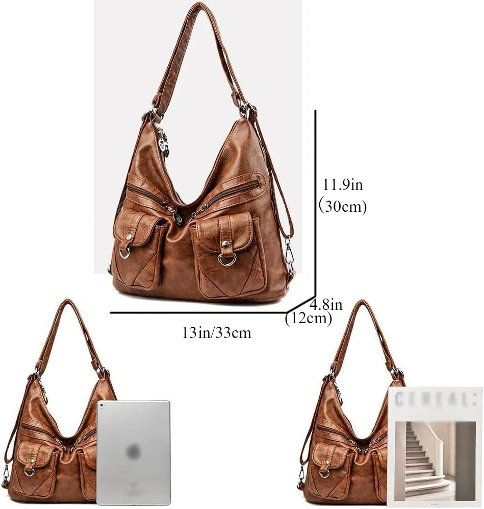 Vintage Women Handbags Purses Soft PU Leather Shoulder Hobo Handbag Tote Bags Backpack Stylish Satchel Zip Pocket
