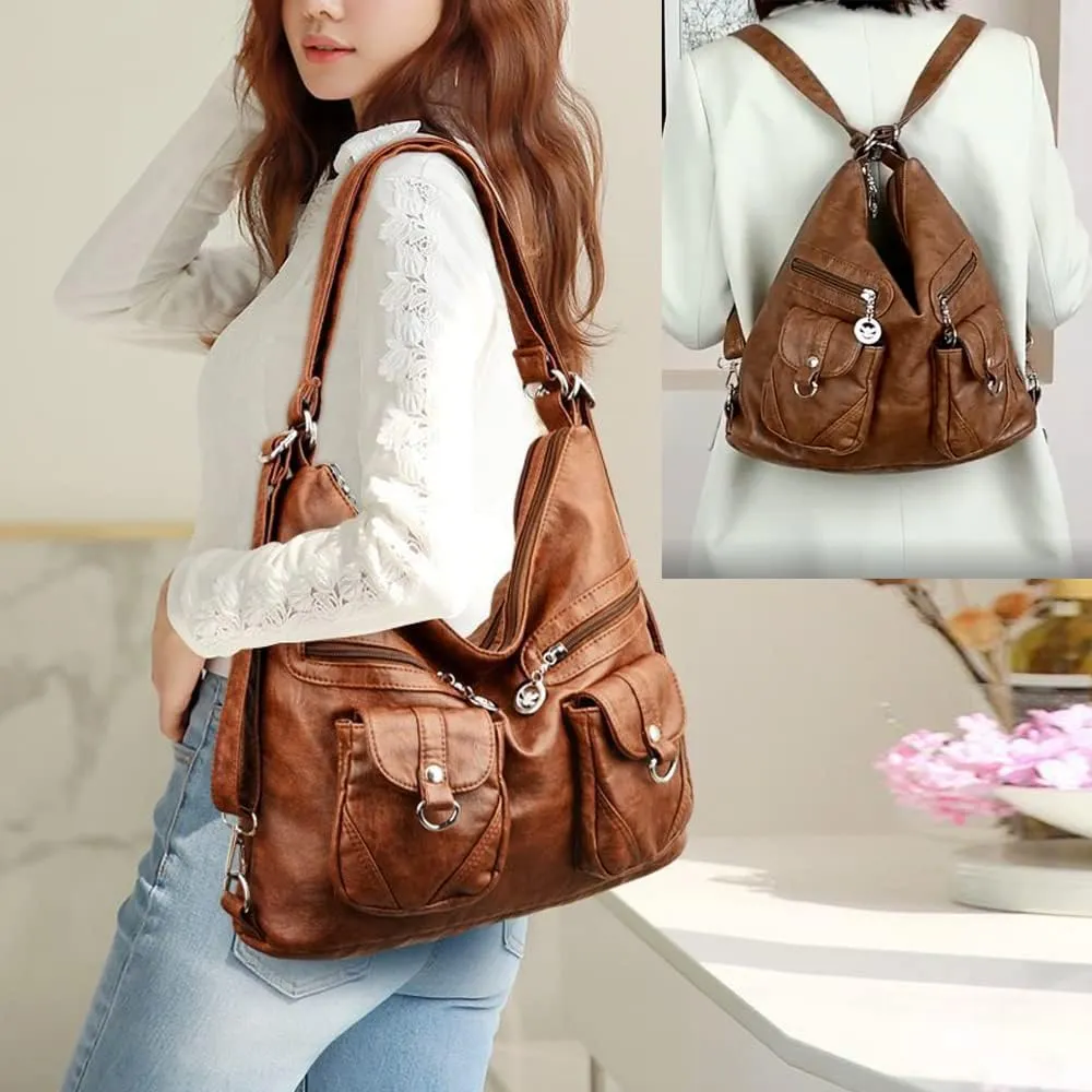 Vintage Women Handbags Purses Soft PU Leather Shoulder Hobo Handbag Tote Bags Backpack Stylish Satchel Zip Pocket