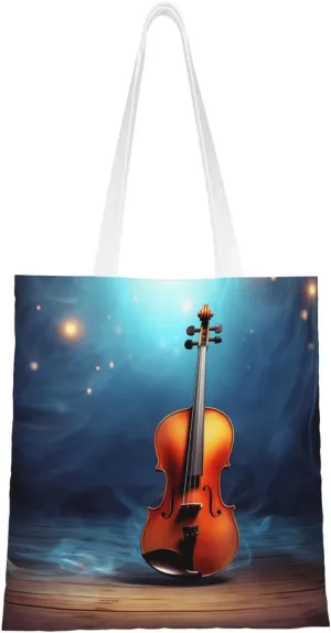 Violin Poster Print Canvas Tote Bags Stylish Shoulder Bag Reusable Shopping Bag Small Handbags For Women Men