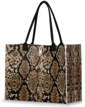 Viper Leopard Print Tote Bag for Women Large Beach Bag Reusable Grocery Bags Tote Bag for Work Shopping Travel Beach