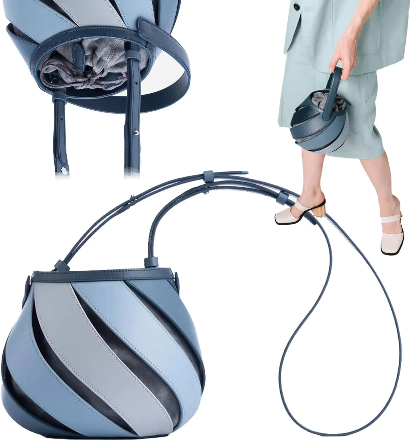 VULORA Cylindrical Color Contrast Hand Messenger Bag Small Trkiye Single Shoulder Women's Bag Ribbed Splicing Bucket Bag