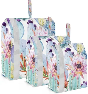Watercolor Cactus Packing Cubes Set of 3, Lightweight Travel Luggage Organizers Foldable Bags for Easy Packing and Organization