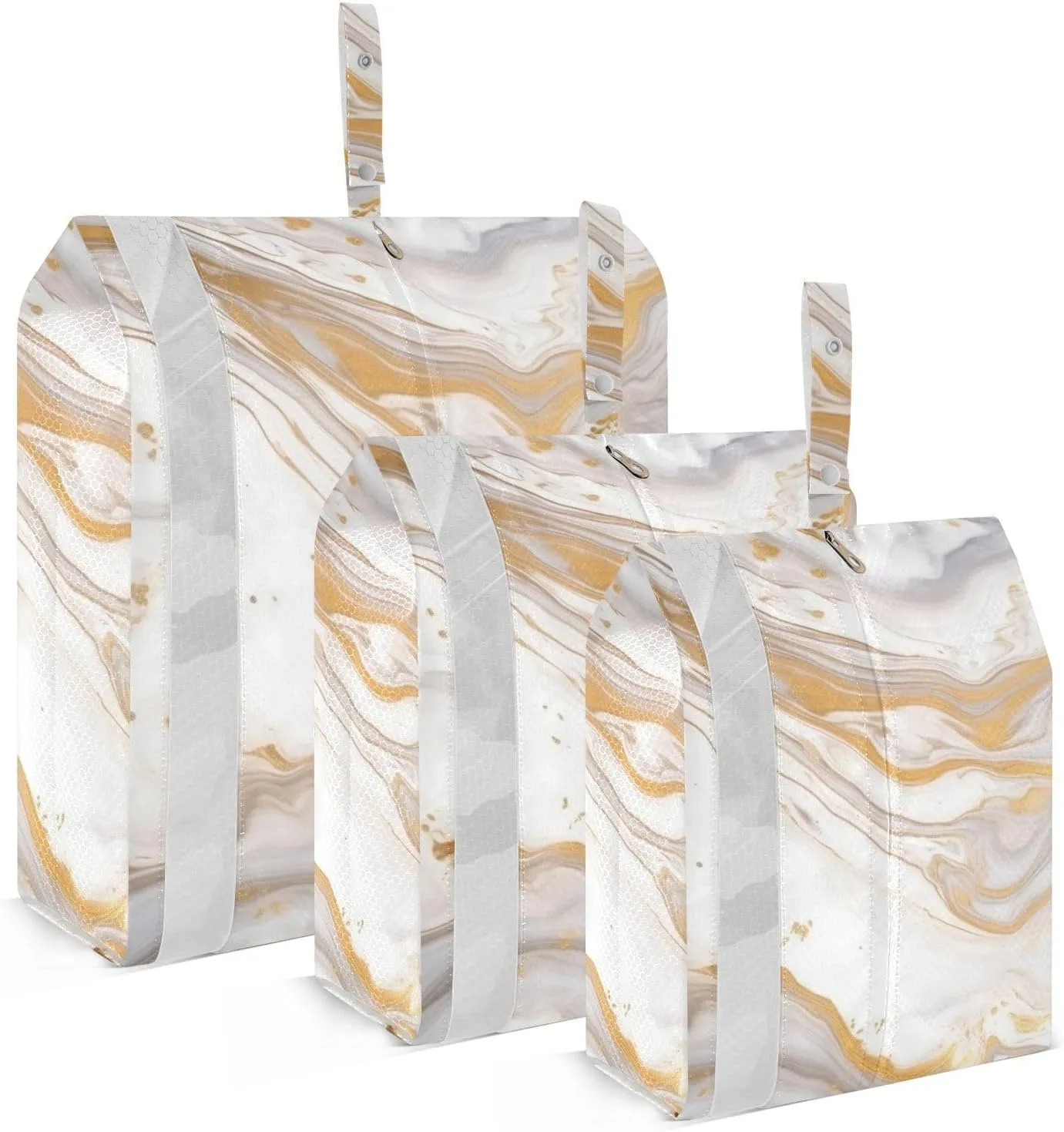 White Golden Marble Packing Cubes Set of 3, Lightweight Travel Luggage Organizers Foldable Bags for Easy Packing and Organization