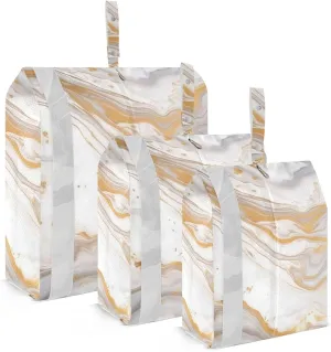 White Golden Marble Packing Cubes Set of 3, Lightweight Travel Luggage Organizers Foldable Bags for Easy Packing and Organization