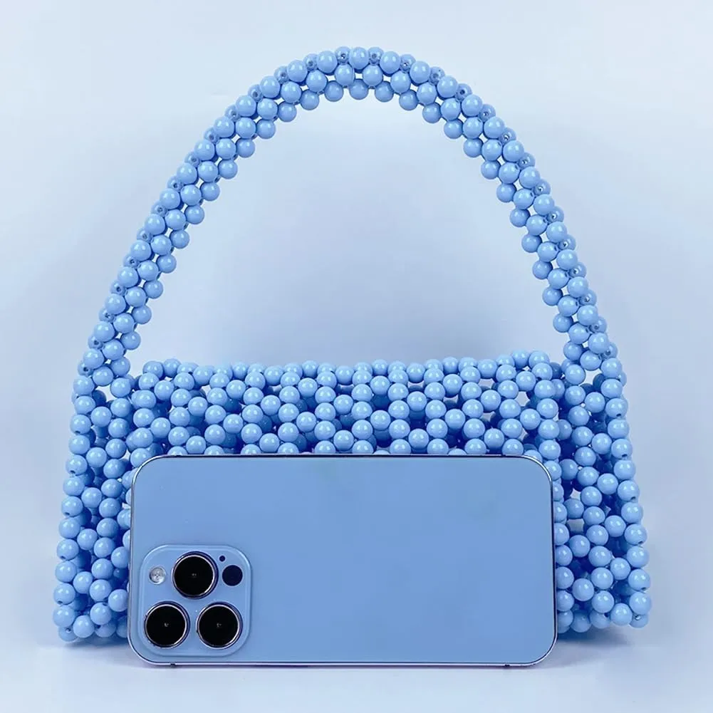 Women Beaded Evening Bag Trendy Acrylic Shoulder Purse Party Clutch Handmade Knit Tote Triangle Hobo Bags