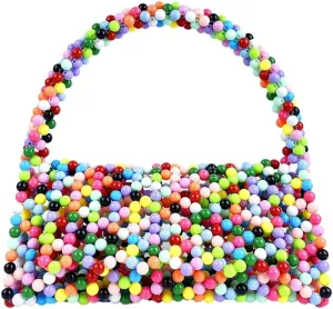 Women Beaded Evening Bag Trendy Acrylic Shoulder Purse Party Clutch Handmade Knit Tote Triangle Hobo Bags