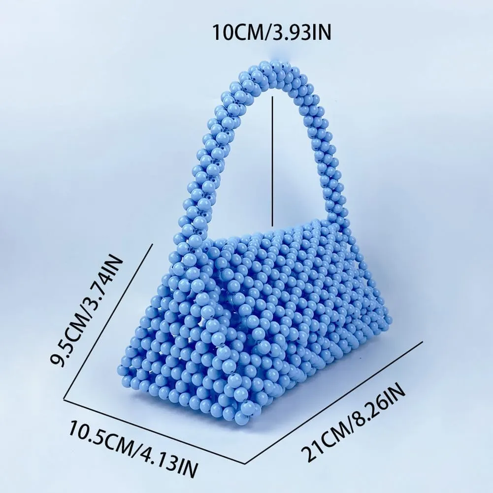 Women Beaded Evening Bag Trendy Acrylic Shoulder Purse Party Clutch Handmade Knit Tote Triangle Hobo Bags