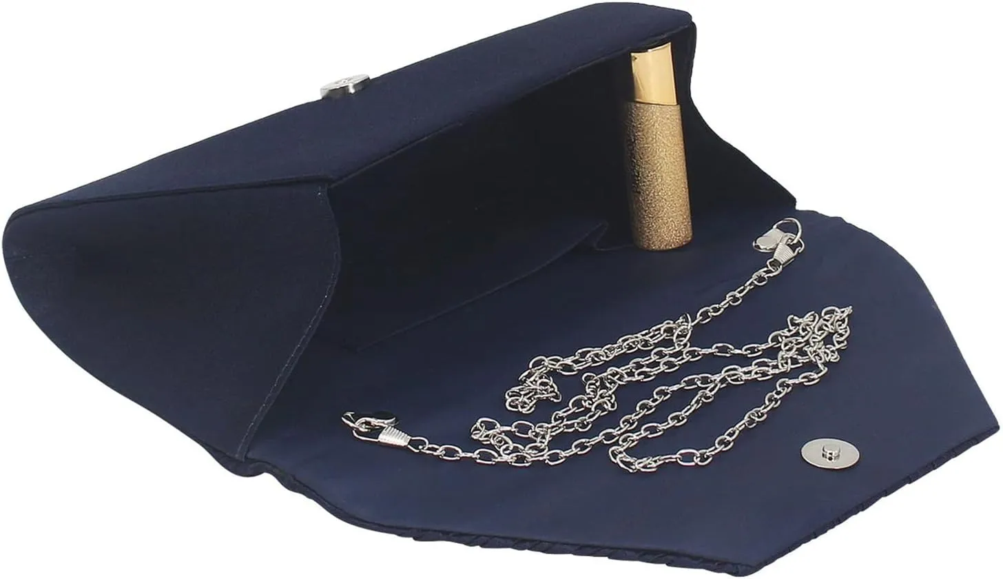 Women Evening Bags with Rhinestones Flap Clutch Purse with Detachable Chain Handbag for Wedding Party Prom