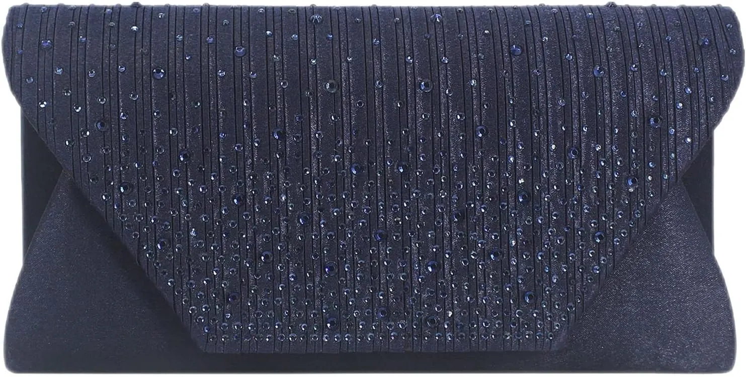 Women Evening Bags with Rhinestones Flap Clutch Purse with Detachable Chain Handbag for Wedding Party Prom