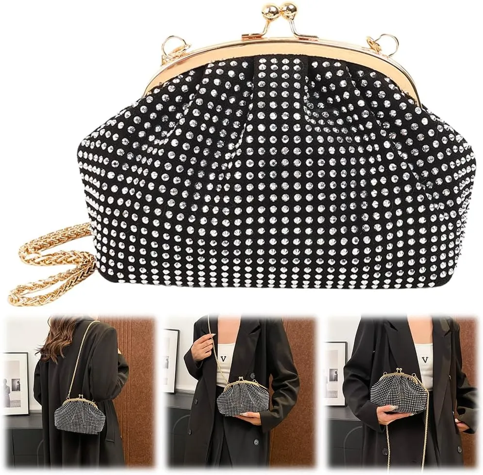 Women Evening Clutch Bag Fashion Rhinestones Evening Bags Chain Strap Stylish Crossbody Bag Large Capacity Elegant H