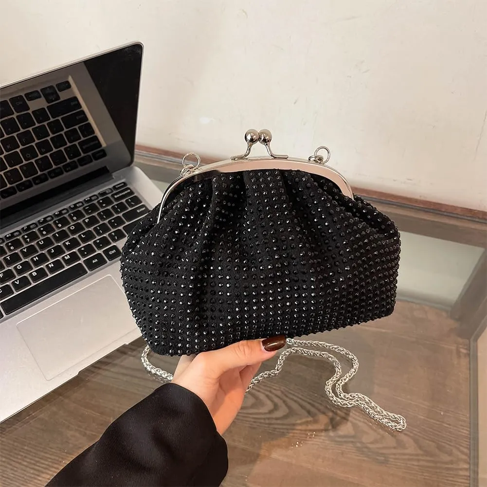 Women Evening Clutch Bag Fashion Rhinestones Evening Bags Chain Strap Stylish Crossbody Bag Large Capacity Elegant H