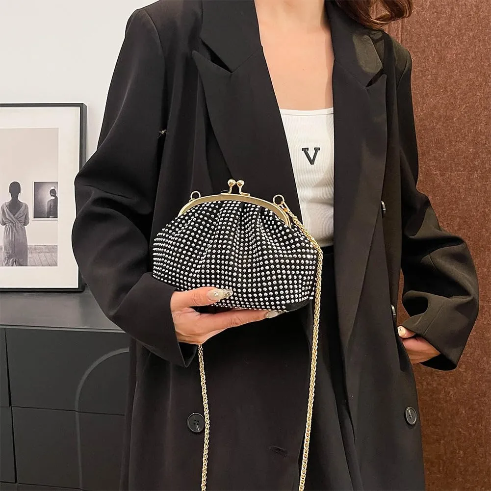 Women Evening Clutch Bag Fashion Rhinestones Evening Bags Chain Strap Stylish Crossbody Bag Large Capacity Elegant H