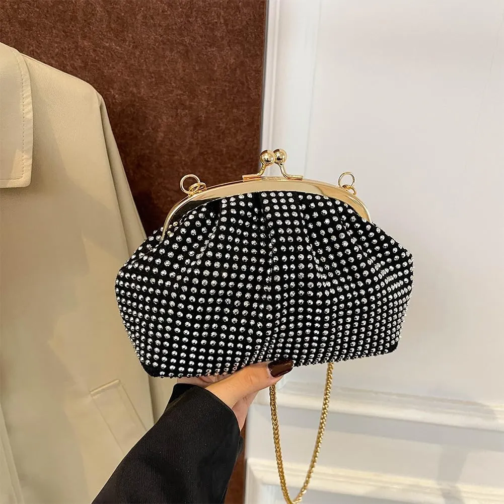 Women Evening Clutch Bag Fashion Rhinestones Evening Bags Chain Strap Stylish Crossbody Bag Large Capacity Elegant H