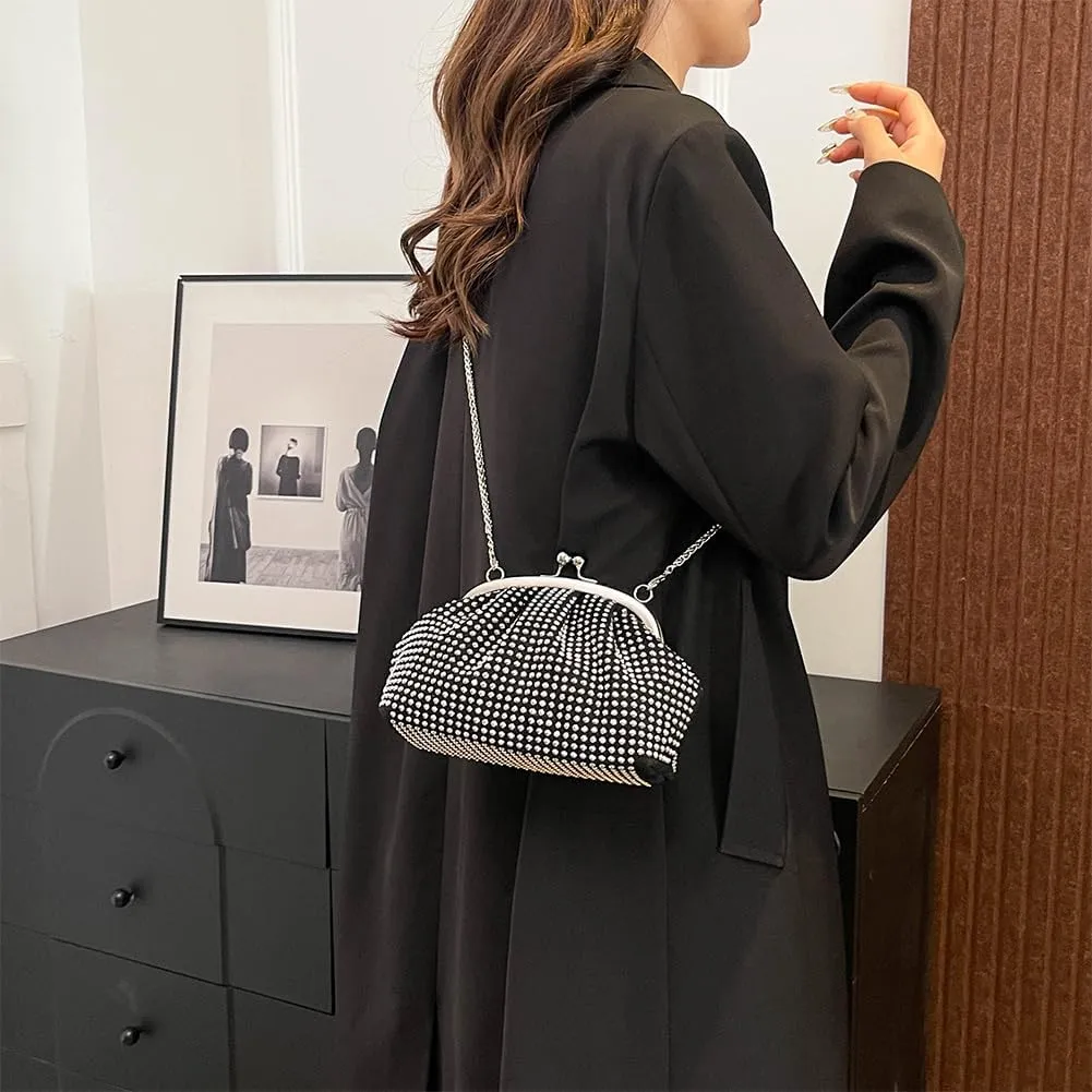 Women Evening Clutch Bag Fashion Rhinestones Evening Bags Chain Strap Stylish Crossbody Bag Large Capacity Elegant H