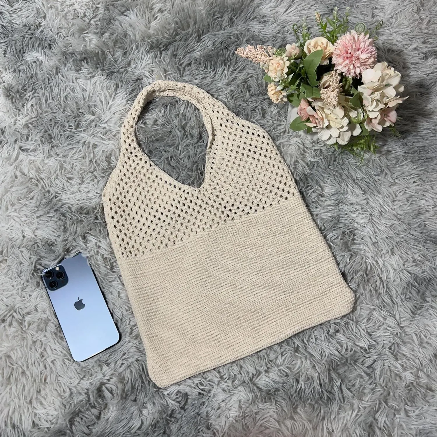 Women Fairycore Hobo Bag Trendy Jelly Knitted Shoulder Bags Mesh Hollow Tote Bag Aesthetic Fairy Grunge Purse