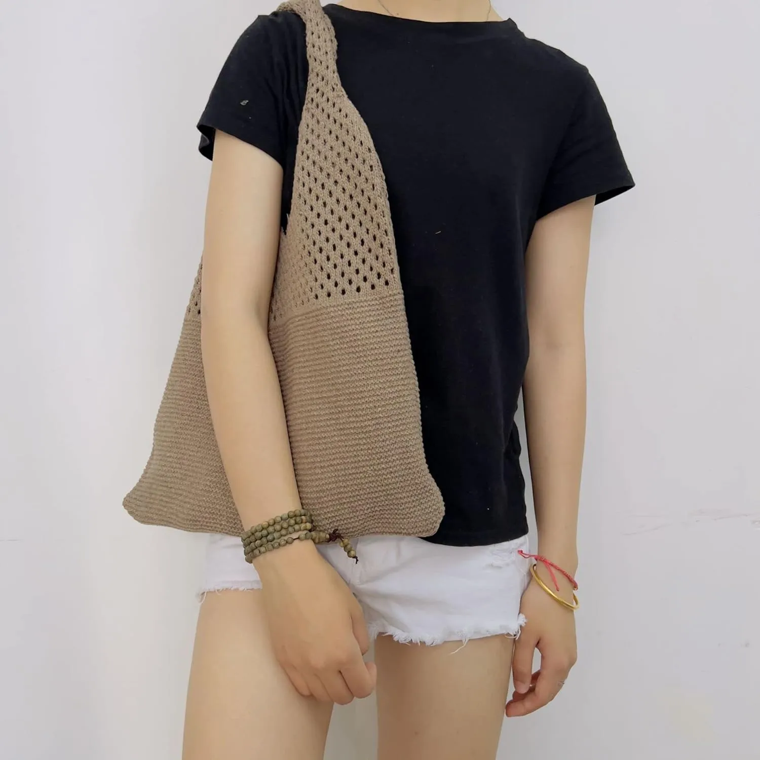 Women Fairycore Hobo Bag Trendy Jelly Knitted Shoulder Bags Mesh Hollow Tote Bag Aesthetic Fairy Grunge Purse