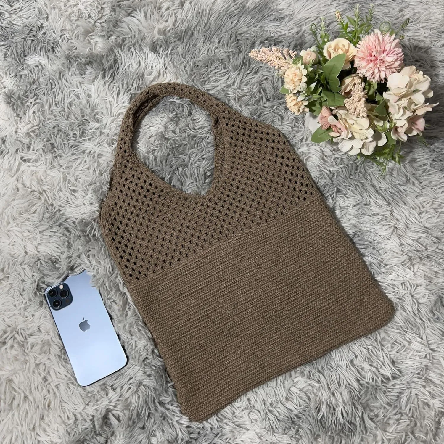 Women Fairycore Hobo Bag Trendy Jelly Knitted Shoulder Bags Mesh Hollow Tote Bag Aesthetic Fairy Grunge Purse