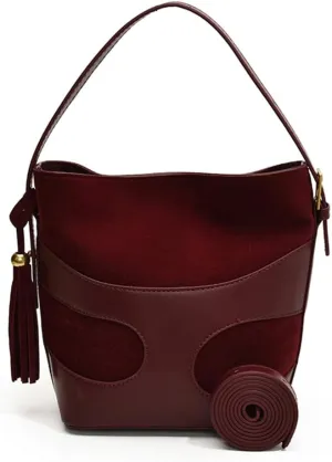 Women Faux Suede Bucket Bag Patchwork Shoulder Bag Large Capacity Stylish Crossbody Bag Solid Color Simple Messenger