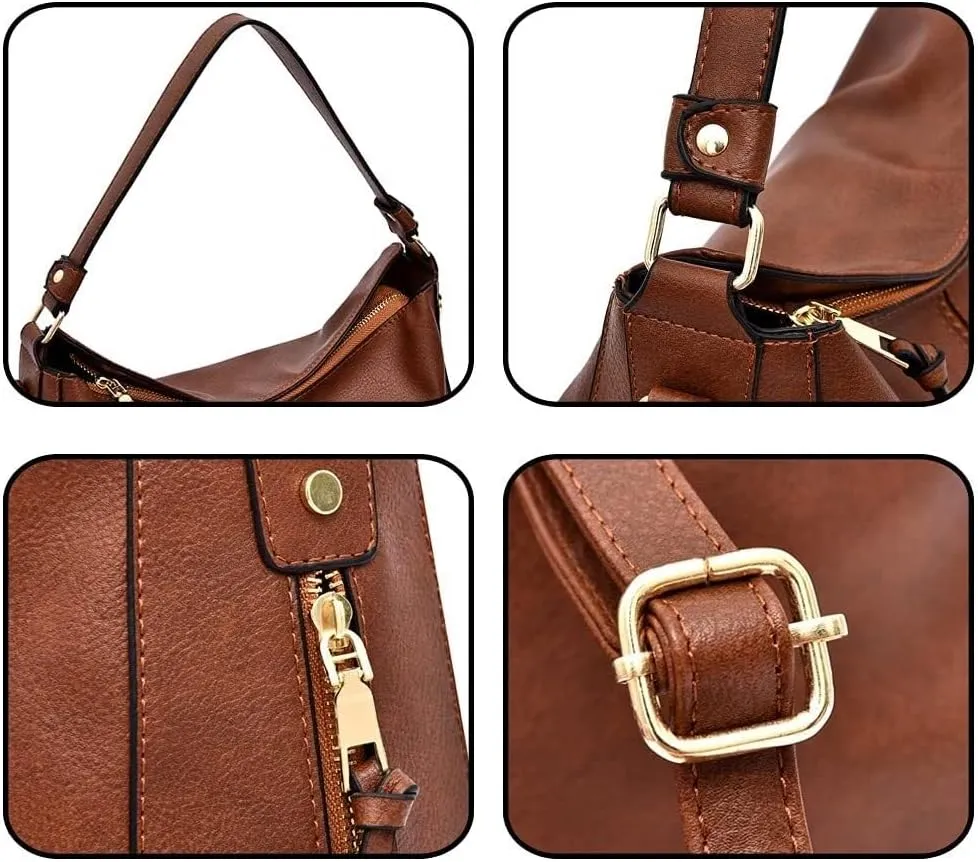Women Handbag PU Leather Crossbody Bags Messenger Wallet Shoulder Hobo Bags with Detachable Shoulder Strap
