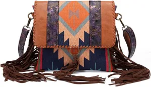 Women Retro Tassels Purse Crossbody Bag Faux Leather Trendy Print Shoulder Bags Satchel