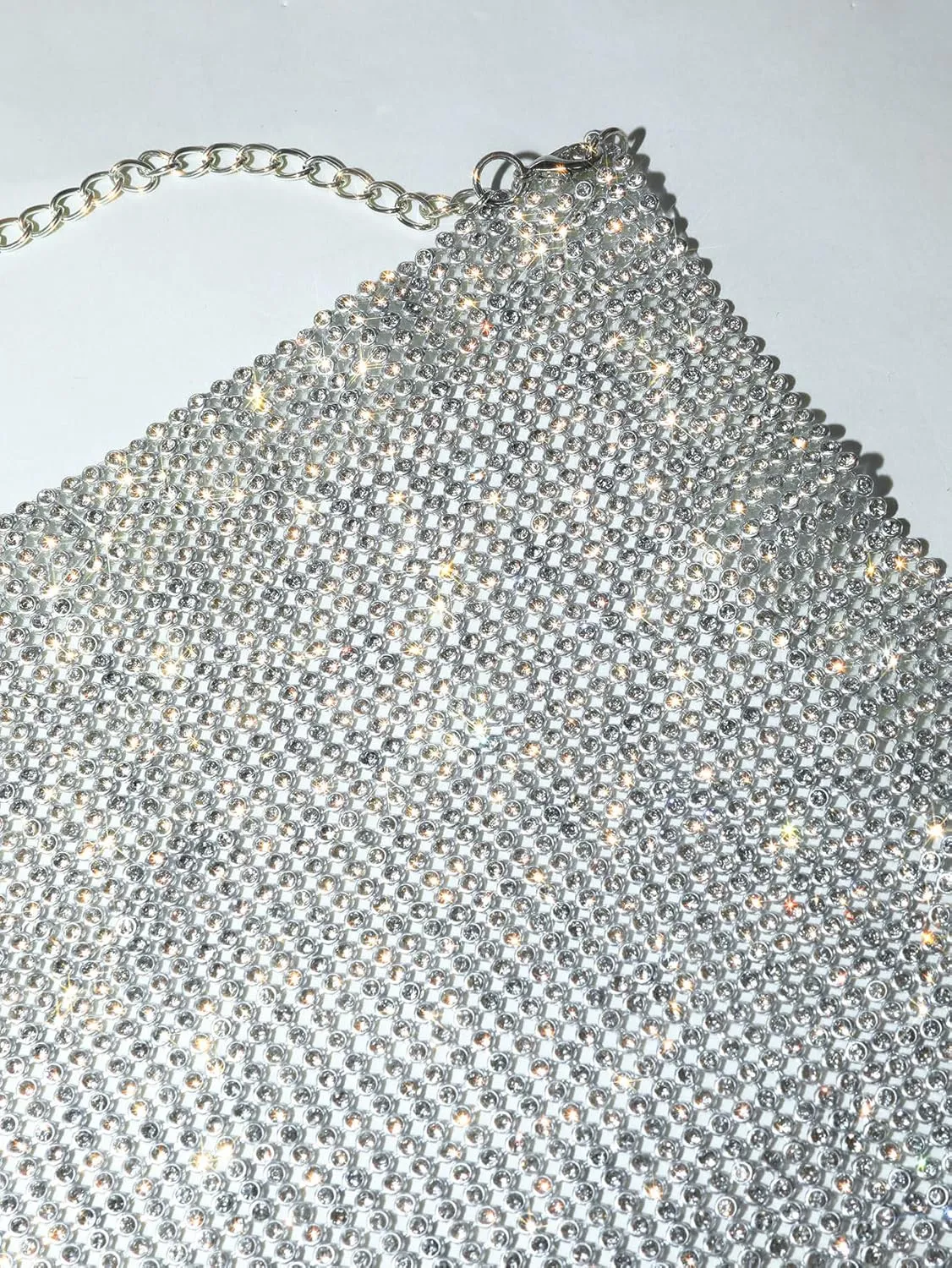 Women Rhinestone Tops Sparkly Sexy Deep V Backless Crop Top Sleeveless Hanging Neck Metal Chain Club Party Clubwear