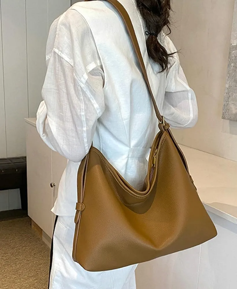 Women Slouchy Hobo Bags Vegan Leather Tote Bag Soft Causal Shoulder Purses 2 Pcs