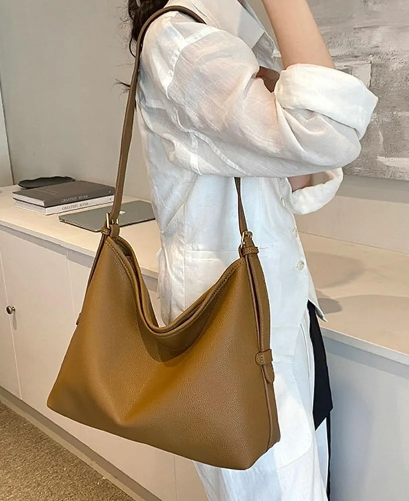 Women Slouchy Hobo Bags Vegan Leather Tote Bag Soft Causal Shoulder Purses 2 Pcs