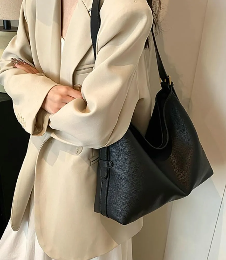 Women Slouchy Hobo Bags Vegan Leather Tote Bag Soft Causal Shoulder Purses 2 Pcs