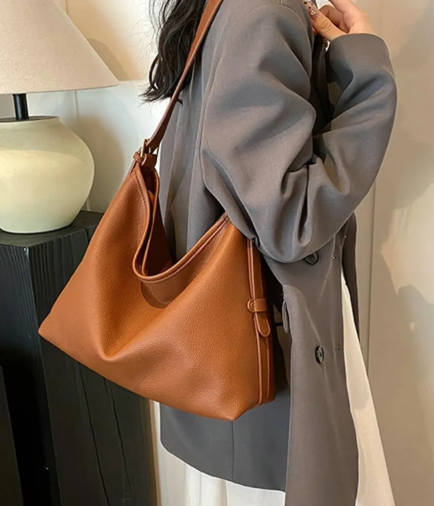 Women Slouchy Hobo Bags Vegan Leather Tote Bag Soft Causal Shoulder Purses 2 Pcs